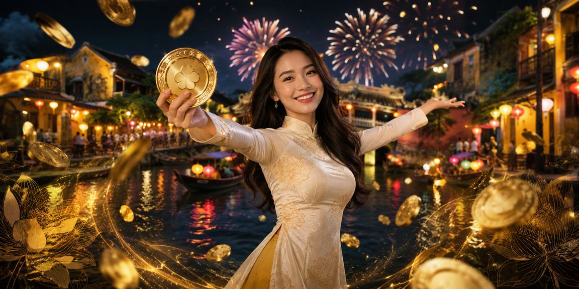 Người chơi bài tại chợ đêm Hội An trong không khí lễ hội đèn lồng
