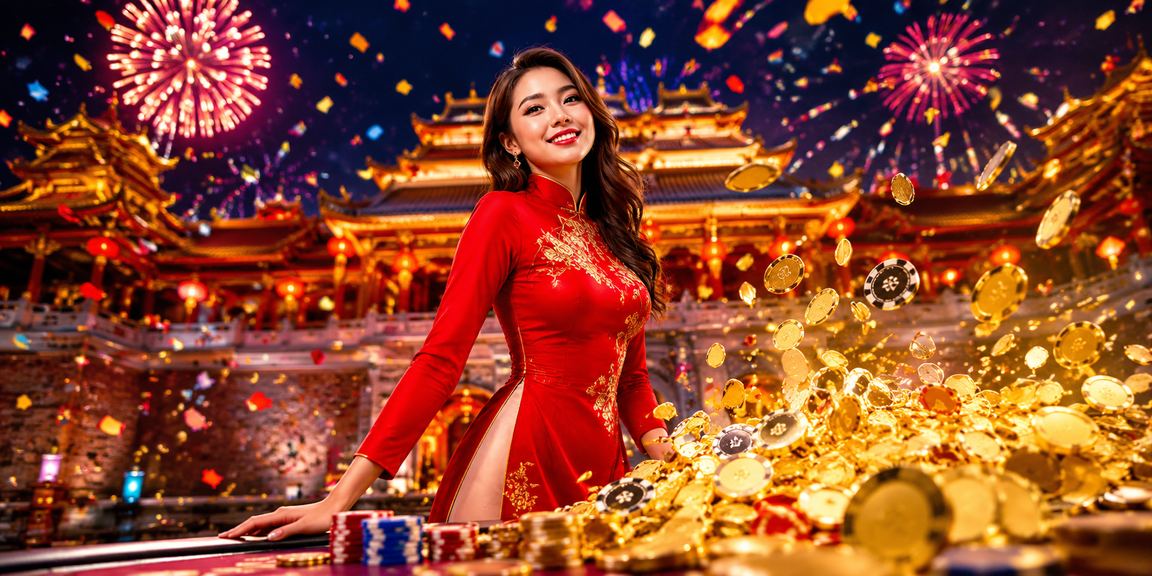 Người phụ nữ mặc áo dài Huế đặt cược thể thao trực tuyến trong không gian cổ kính